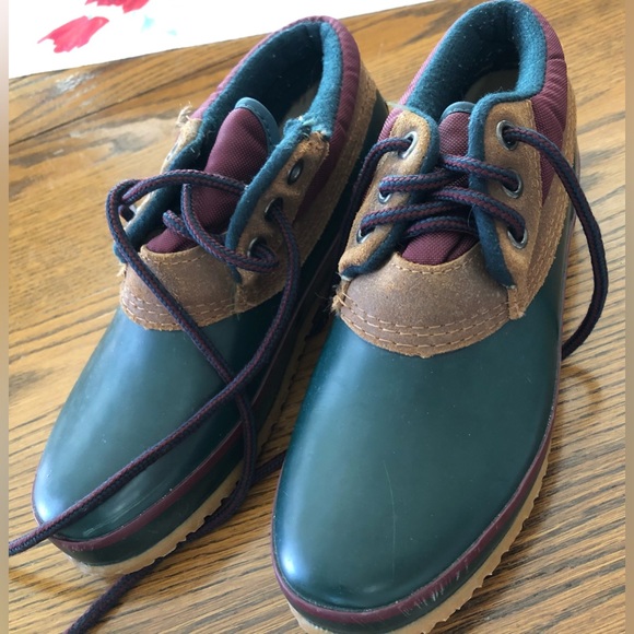 WOODSTOCK Green & Tan Ladies Duck Boots  Size 7 - Picture 1 of 2